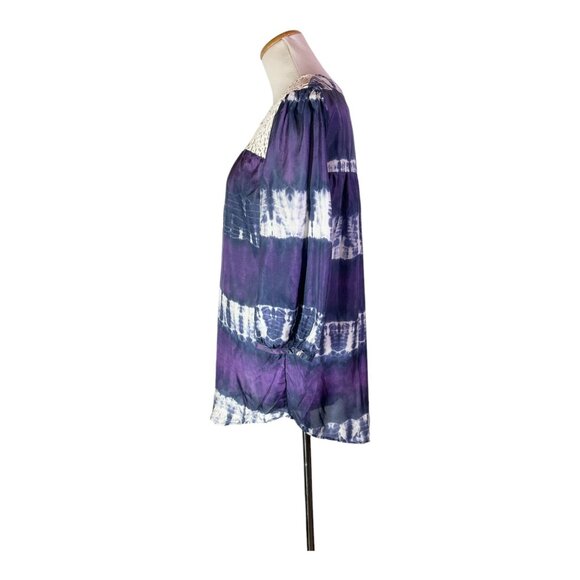 Calypso St. Barth for Target Size M Silk Tie Dye Blouse Lace 3/4 Sleeves Boho - Picture 5 of 13